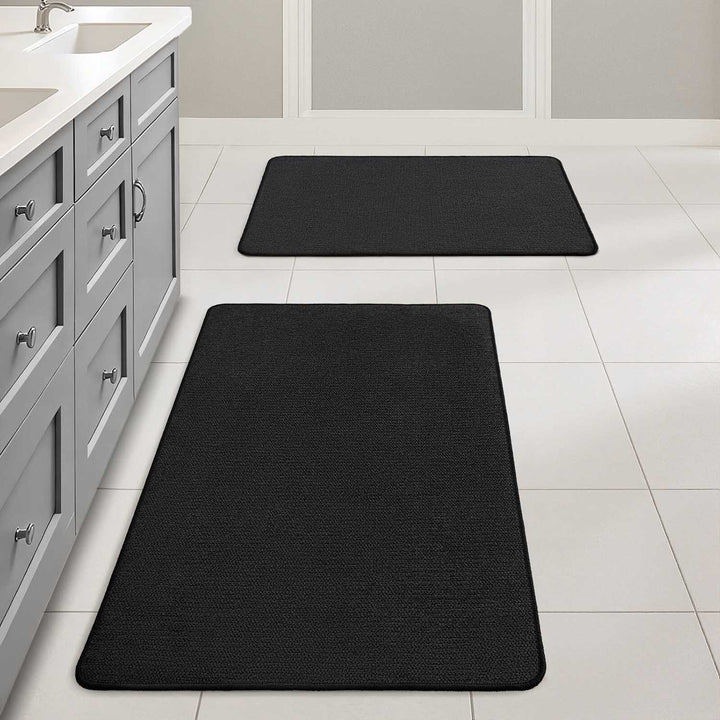 Non Slip Quick Dry Absorbent Machine Washable Bath Rug Black 17x27-and-20x32-inch