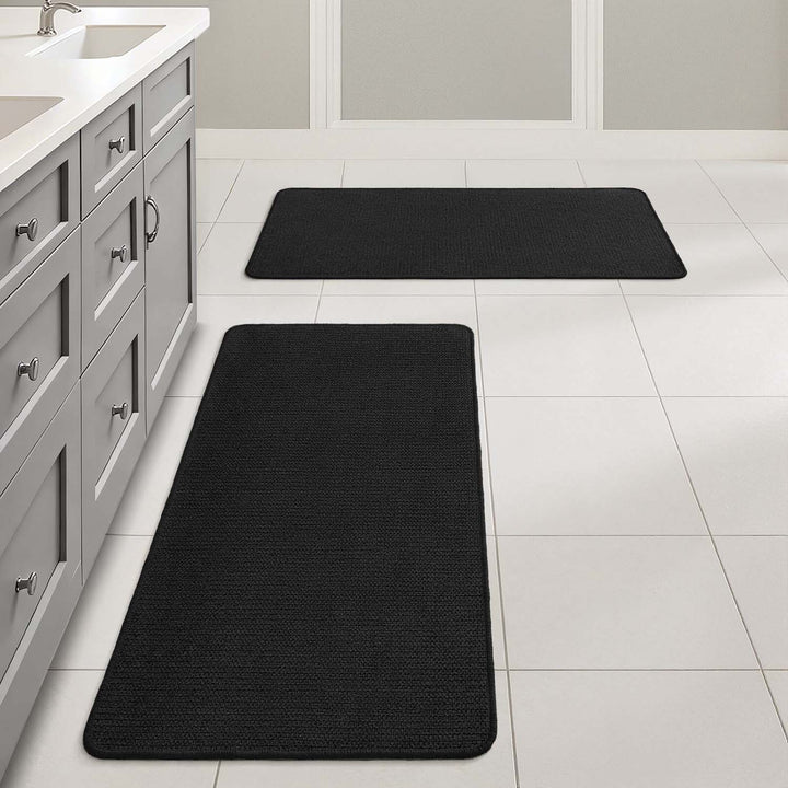 Non Slip Quick Dry Absorbent Machine Washable Bath Rug Black 17x35-inch