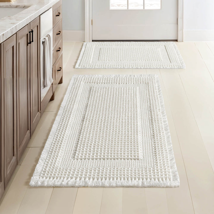 New-Non Slip Washable Waffle Bathroom Mats White 17x24-and-18x30-inch