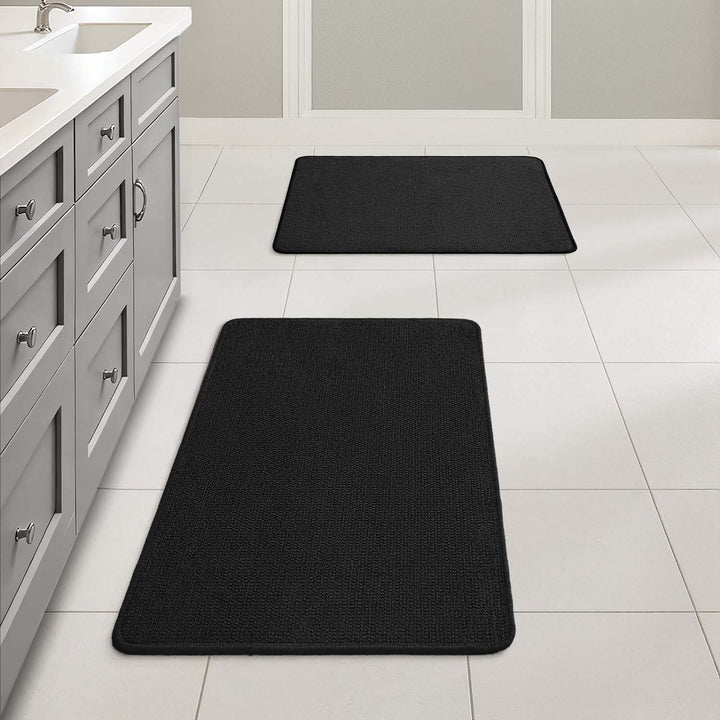 Non Slip Quick Dry Absorbent Machine Washable Bath Rug Black 20x24-and-17x27-inch