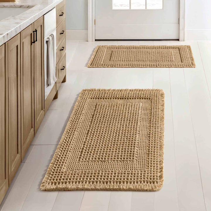New-Non Slip Washable Waffle Bathroom Mats Brown 17x24-inch