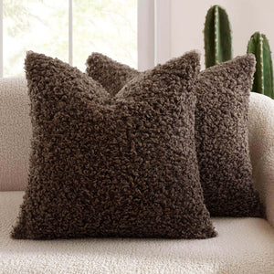 Faux Fur Decorative Sherpa Pillow Covers Chocolate 22x22-inch