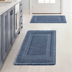 New-Non Slip Washable Waffle Bathroom Mats Blue 17x24-inch
