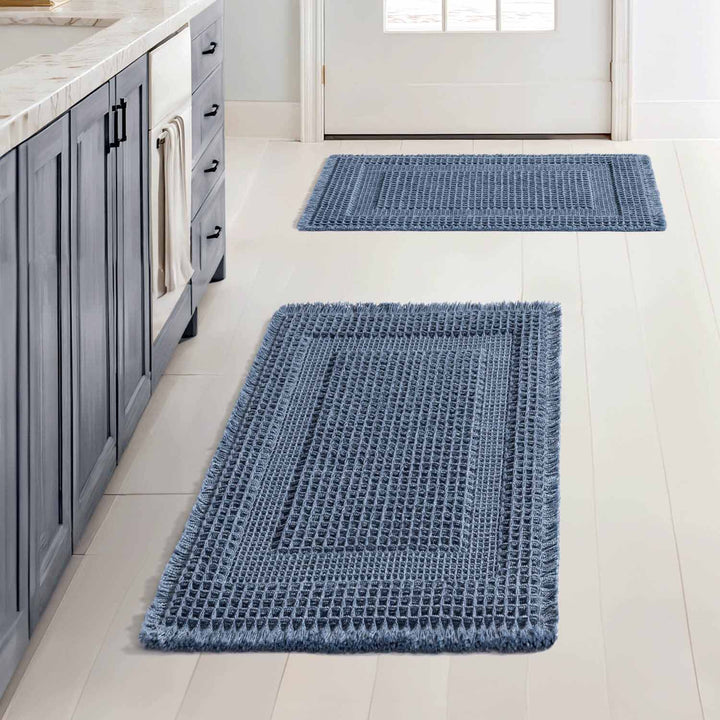 New-Non Slip Washable Waffle Bathroom Mats Blue 17x24-inch