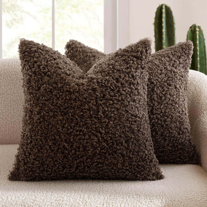 Faux Fur Decorative Sherpa Pillow Covers Chocolate 24x24-inch