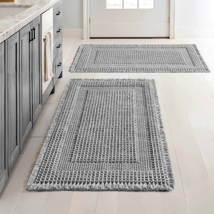 New-Non Slip Washable Waffle Bathroom Mats Light Grey 18x30-inch