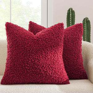 Faux Fur Decorative Sherpa Pillow Covers Red 18x18-inch