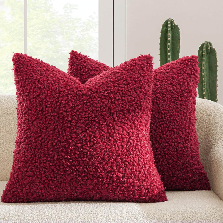 Faux Fur Decorative Sherpa Pillow Covers Red 18x18-inch