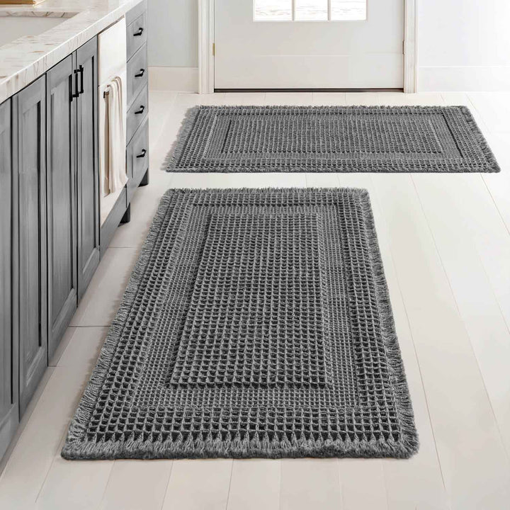 New-Non Slip Washable Waffle Bathroom Mats Dark Grey 18x30-inch
