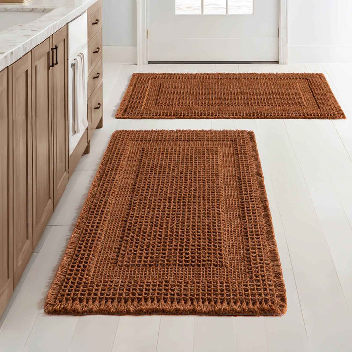 New-Non Slip Washable Waffle Bathroom Mats Terracotta 18x30-inch