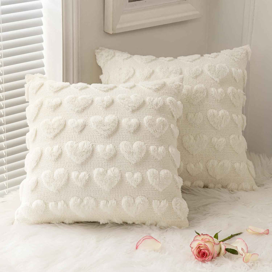 Heart Love Decorative Winter Cute Throw Pillow Covers Beige 18x18 Pack of 2