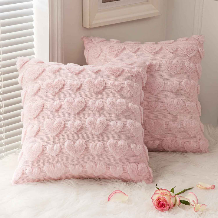 Heart Love Decorative Winter Cute Throw Pillow Covers Light Pink 18x18 Pack of 2