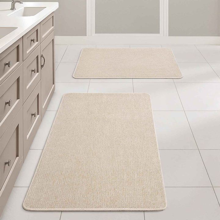 Non Slip Quick Dry Absorbent Machine Washable Bath Rug Light Beige 17x27-and-20x32-inch