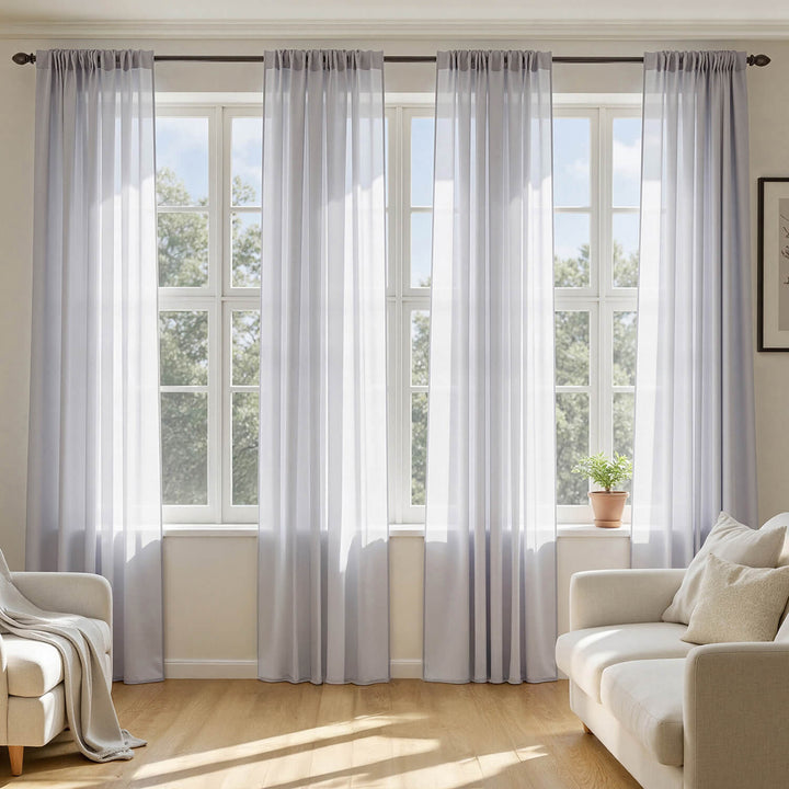 Solid Color Sheer Window Curtains Elegant Window Voile Curtains Greyish Lilac 42Wx63L-inch