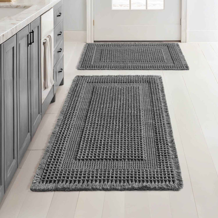 New-Non Slip Washable Waffle Bathroom Mats Dark Grey 17x24-and-18x30-inch
