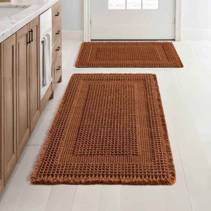 New-Non Slip Washable Waffle Bathroom Mats Terracotta 17x24-and-18x30-inch