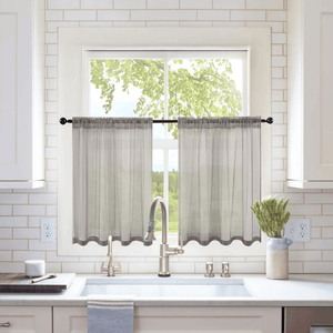 Short Kitchen Sheer Curtains Half Window Treatment Grey 29Wx36L-inch