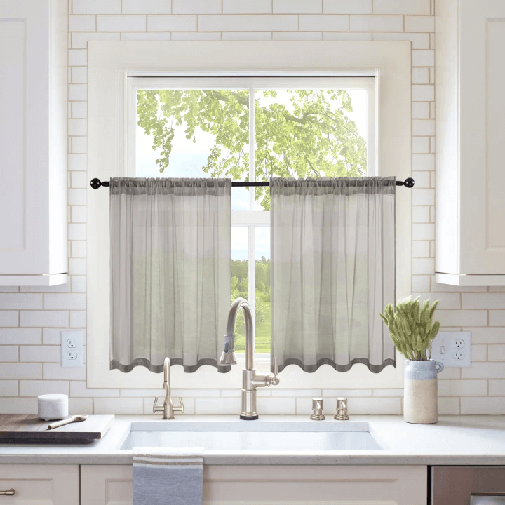 Short Kitchen Sheer Curtains Half Window Treatment Grey 29Wx36L-inch