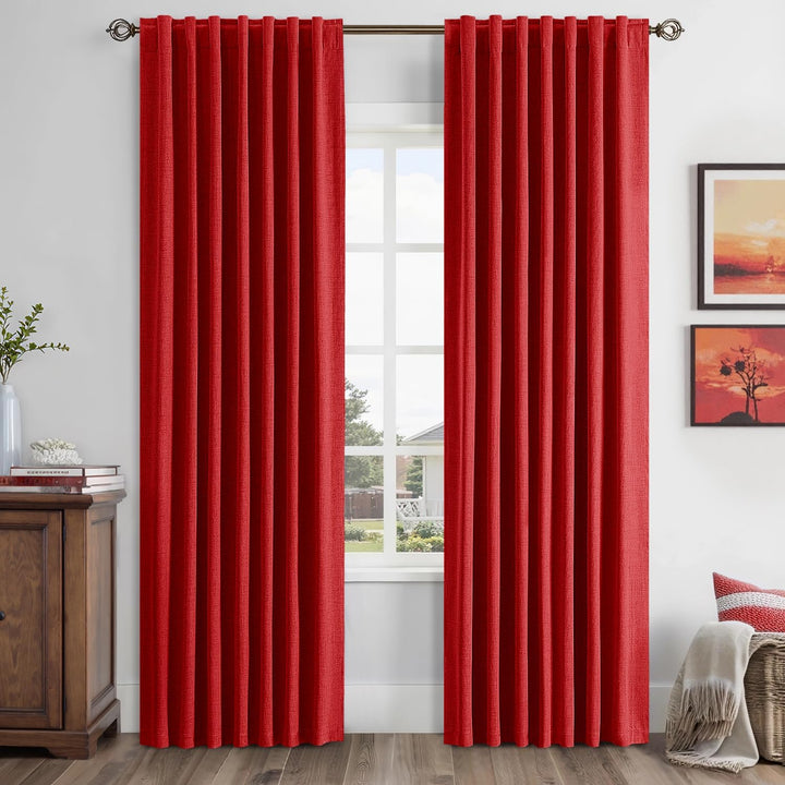 Blackout Thermal Insulation Linen Curtains Room Darkening Drapes Red 42Wx84L