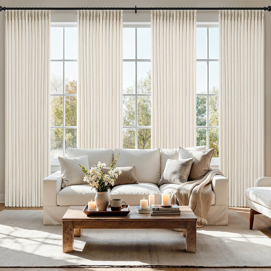 Pinch Pleated Thick Linen Light Filtering Curtains Birch 40Wx120L