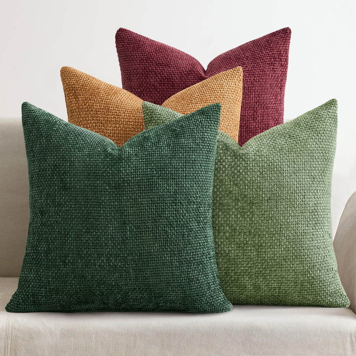 Decorative Textured Chenille Pillow Covers Christmas Dark Green 18x18-inch