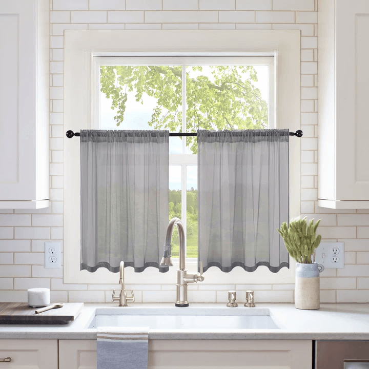 Short Kitchen Sheer Curtains Half Window Treatment Charcoal Grey 29Wx24L-inch