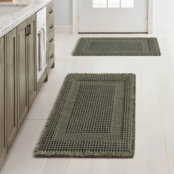 New-Non Slip Washable Waffle Bathroom Mats Green 17x24-inch