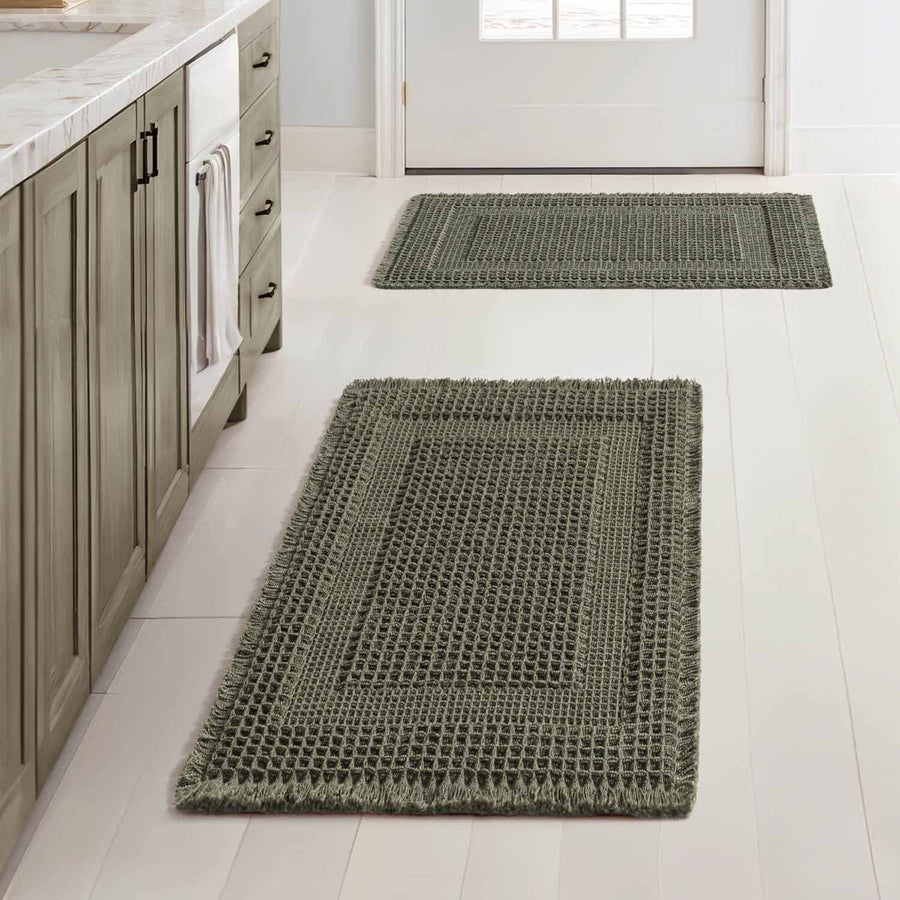 New-Non Slip Washable Waffle Bathroom Mats Green 17x24-inch