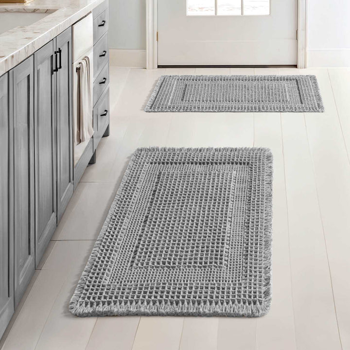 New-Non Slip Washable Waffle Bathroom Mats Light Grey 17x24-inch