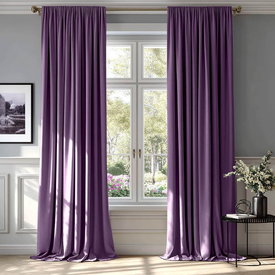 Velvet Curtains Thermal Insulated Blackout Curtain Drapes Purple 52Wx96L-inch
