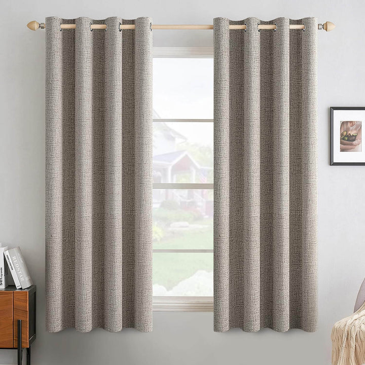 Linen Texture Thermal Insulated Grommet Curtains Linen 52Wx45L-inch