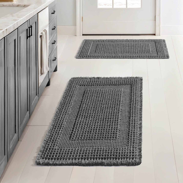 New-Non Slip Washable Waffle Bathroom Mats Dark Grey 17x24-inch