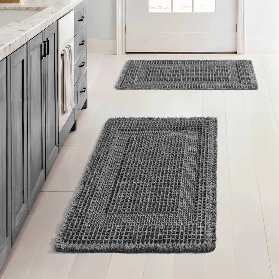New-Non Slip Washable Waffle Bathroom Mats Dark Grey 17x24-inch