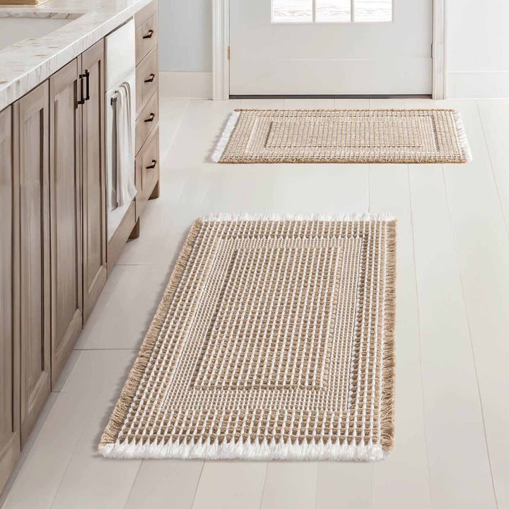 New-Non Slip Washable Waffle Bathroom Mats Brown-Cream 17x24-inch