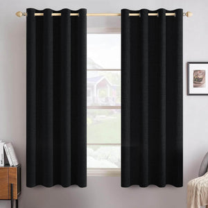 Linen Texture Thermal Insulated Grommet Curtains Black 52Wx54L-inch