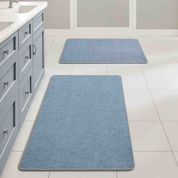 Non Slip Quick Dry Absorbent Machine Washable Bath Rug Blue 17x27-and-20x32-inch