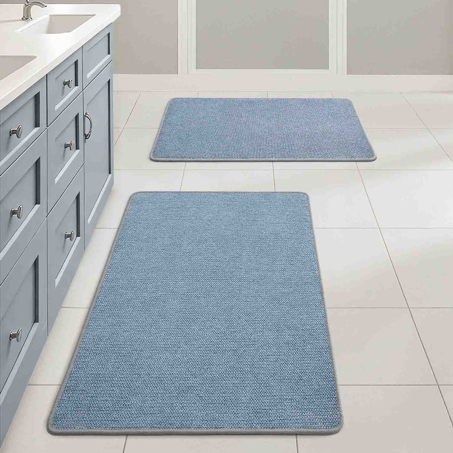 Non Slip Quick Dry Absorbent Machine Washable Bath Rug Blue 17x27-and-20x32-inch
