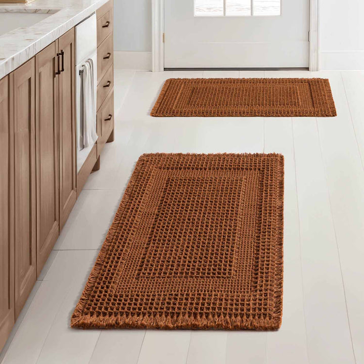 New-Non Slip Washable Waffle Bathroom Mats Terracotta 17x24-inch
