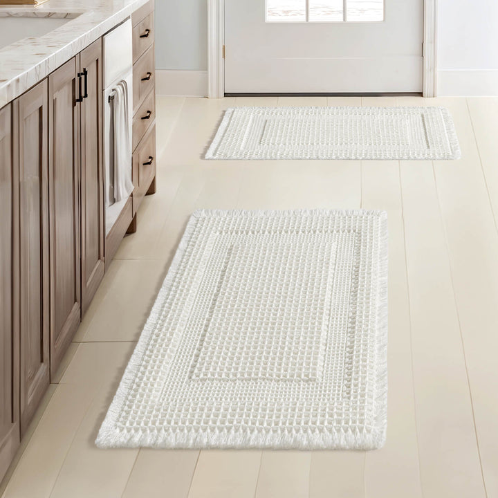 New-Non Slip Washable Waffle Bathroom Mats White 17x24-inch
