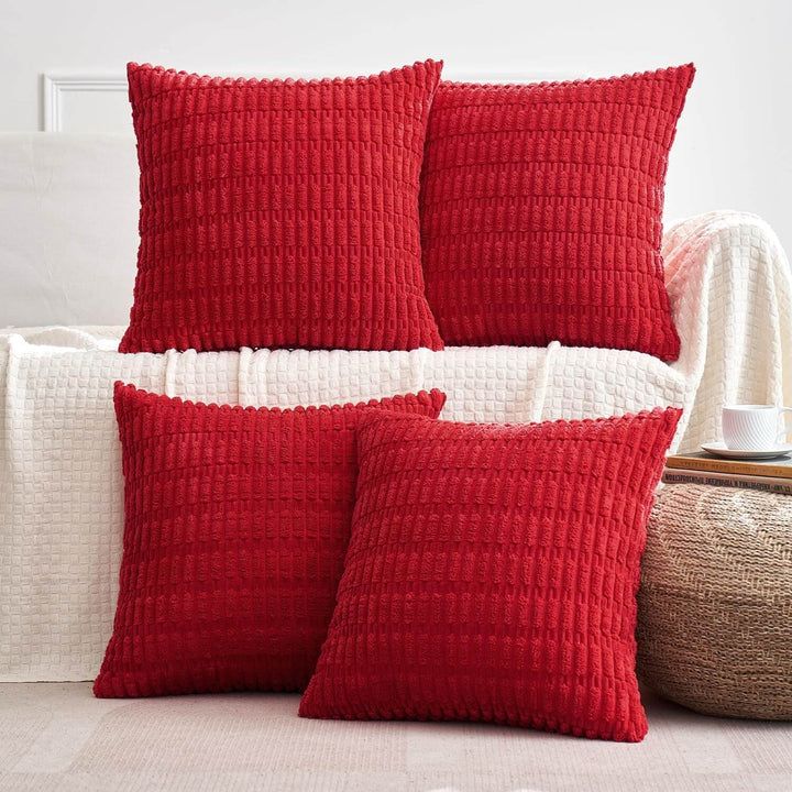 Soft Boho Striped Pillow Covers Red 18x18-inch