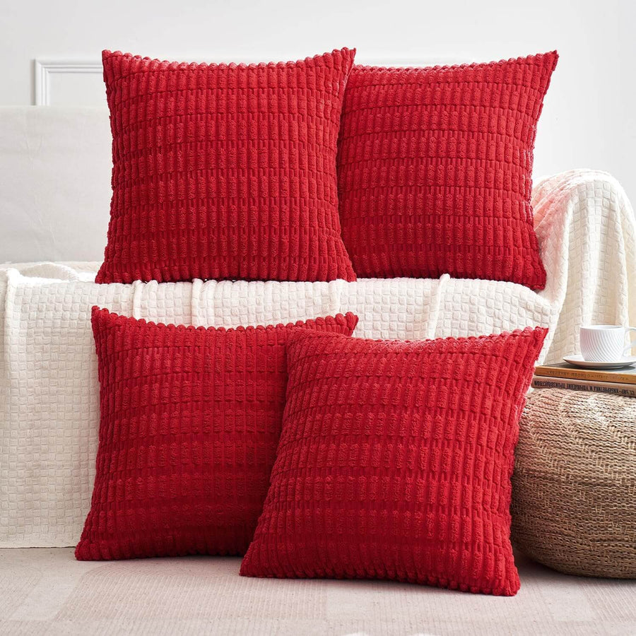 Soft Boho Striped Pillow Covers Red 18x18-inch