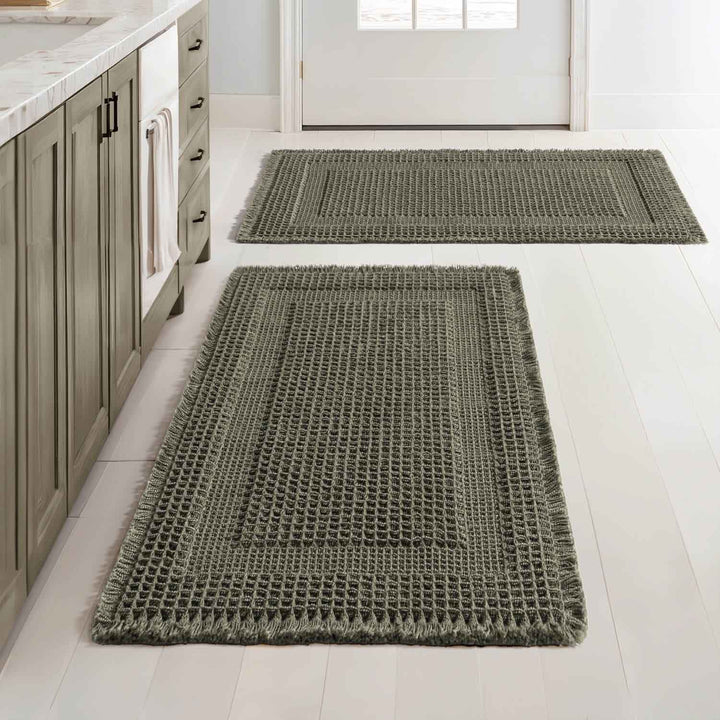 New-Non Slip Washable Waffle Bathroom Mats Green 24x36-inch