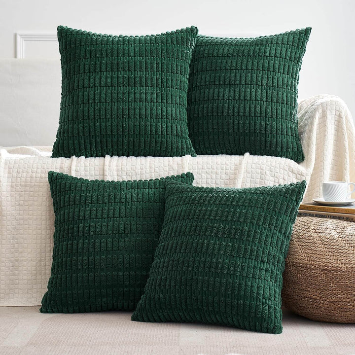Soft Boho Striped Pillow Covers Dark Green 20x20-inch