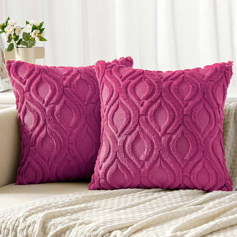 Faux Wool Couch Pillow Covers Hot Pink 16x16-inch
