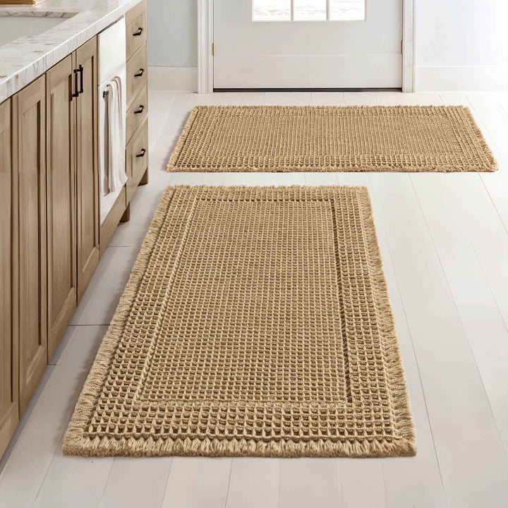 New-Non Slip Washable Waffle Bathroom Mats Brown 18x30-inch