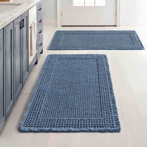 New-Non Slip Washable Waffle Bathroom Mats Blue 18x30-inch