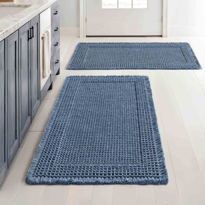 New-Non Slip Washable Waffle Bathroom Mats Blue 18x30-inch