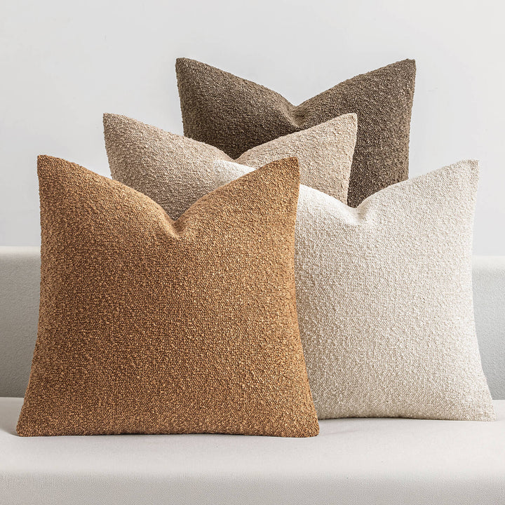 Textured Boucle Throw Pillow Covers Neutral Brown 18x18-inch