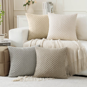 Boho Striped Cushion Corduroy Pillowcases Neutral Harmony 18x18-inch