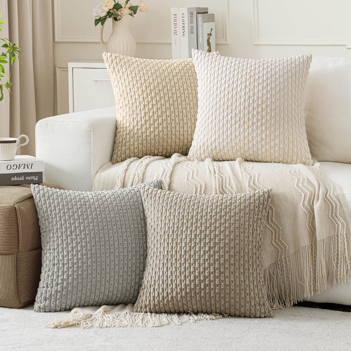 Boho Striped Cushion Corduroy Pillowcases Neutral Harmony 18x18-inch